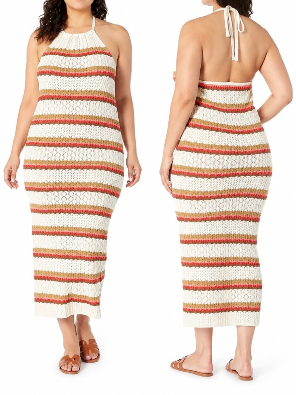 The Drop Jayla Crochet Halter Midi Dress Birch 3X Cotton Cover Up NWOT - Picture 1 of 10